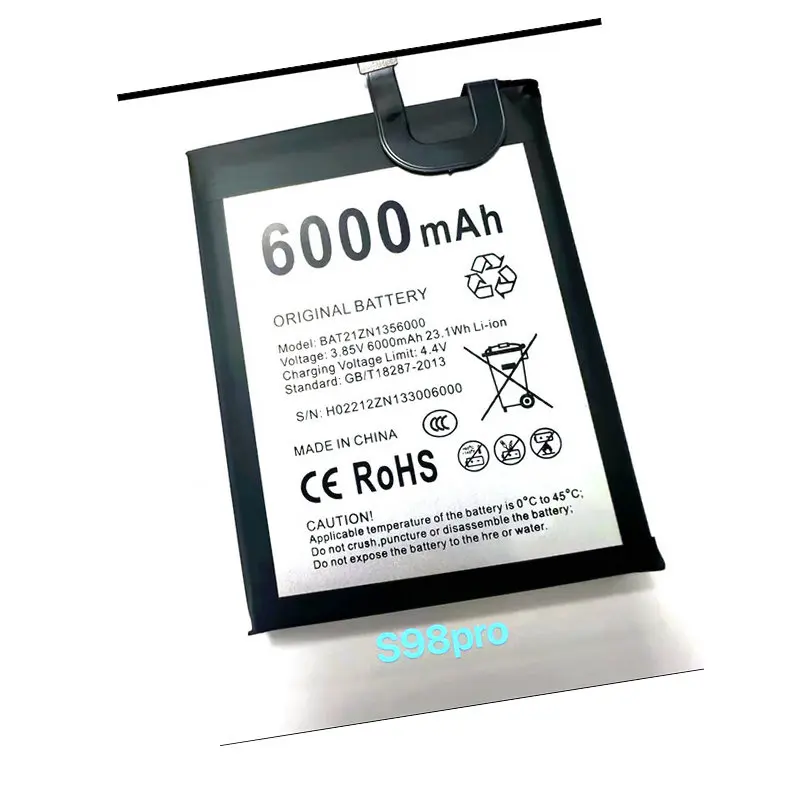 

West Rock New BAT21ZN1356000 6000mah for DOOGEE S98 / S98 Pro Cell Phone