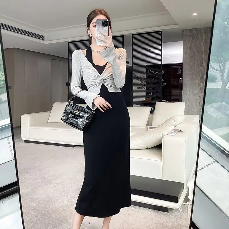 Autumn 2PCS Sexy Halter Backless Dress Twisted Sunscreen Shirt for Women Korean Slim Fit and Slimming Temperament Elegant Dress
