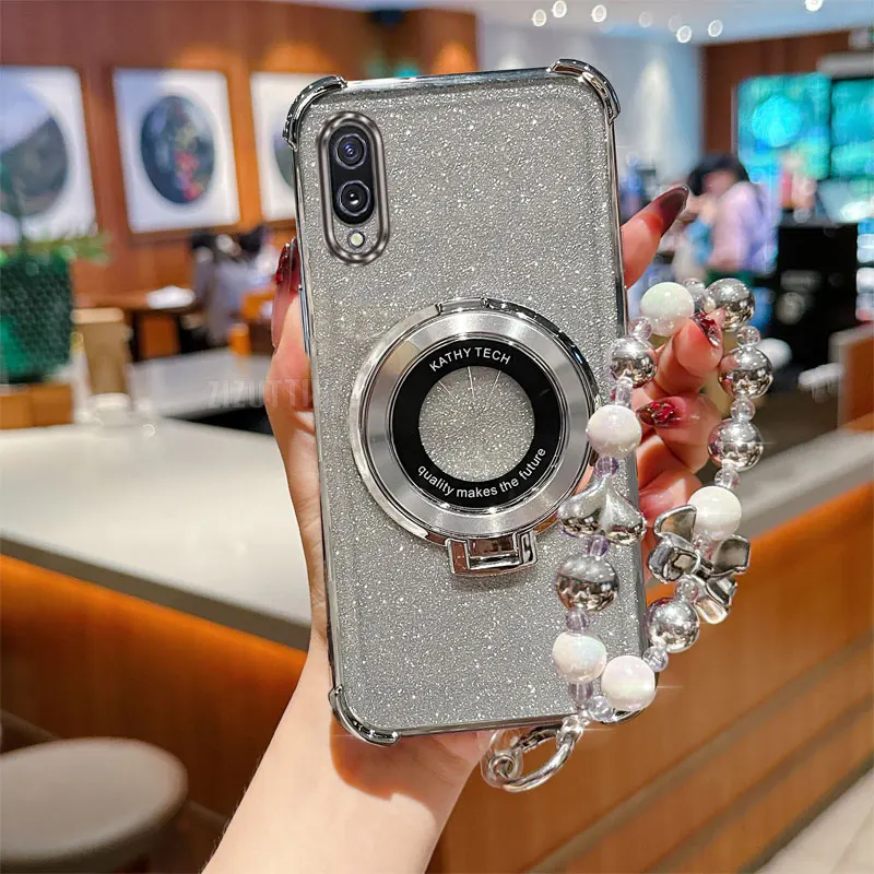 Pearl Strap Glitter Fold Stand Phone Holder Case For Samsung Galaxy A02 A03 Core M02 A02s A03s A04E A04 A05 A05S A06 F04 M04