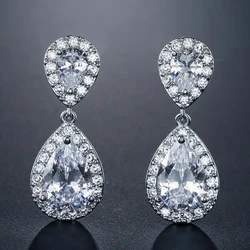 WEIMANJINGDIAN Brand Halo Pear Cut Cubic Zirconia CZ Crystal Dainty Wedding Drop Earring