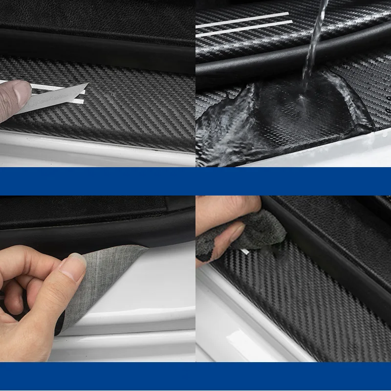 1/4/5/9Pcs Car Door Carbon Fiber Threshold Protector Decal for Trunk Bumper Sticker Three Red Lines view 3