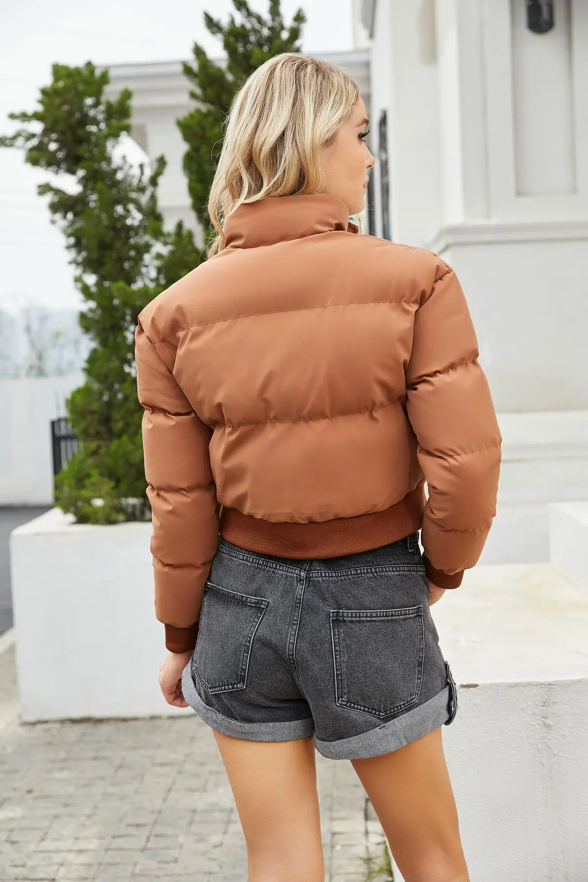 2024 Autumn/winter women's short cotton-padded jacket women's long sleeve high neck warm coat loose casual bread clothing