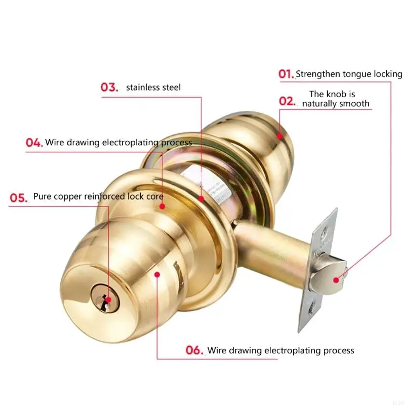 Reversible Round Door Lock Keyed Entry Door Lock Adjustable Latches Door Knob Simple to Use for Interior or Exterior door