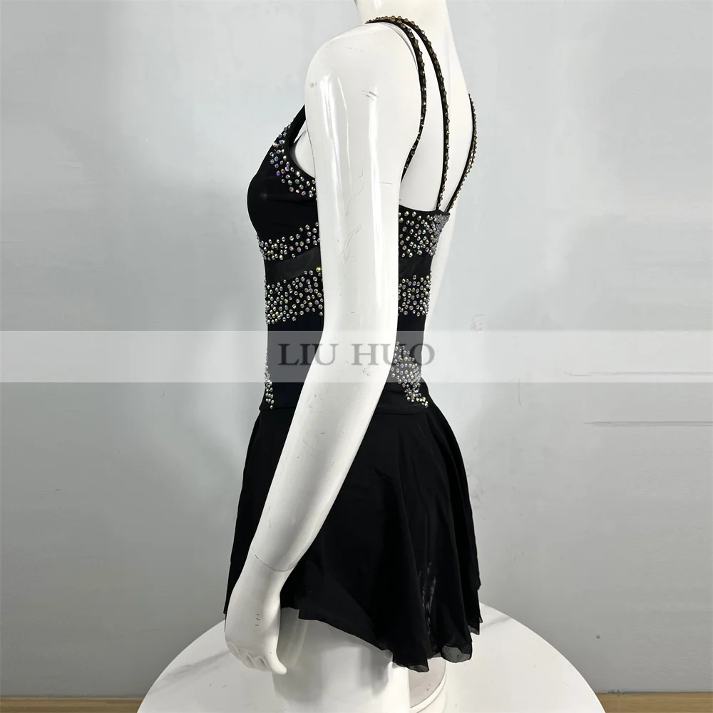 LIUHUO danse sur glace robe de patinage artistique femmes adulte princesse adolescente personnaliser Costume Performance compétition sans manches noir