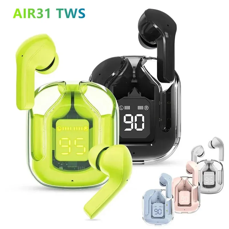 

True Wireless Bluetooth Headset Transparent Design with LED Digital Display Stereo Sound TWS Earphones for Sports Working-Air 31