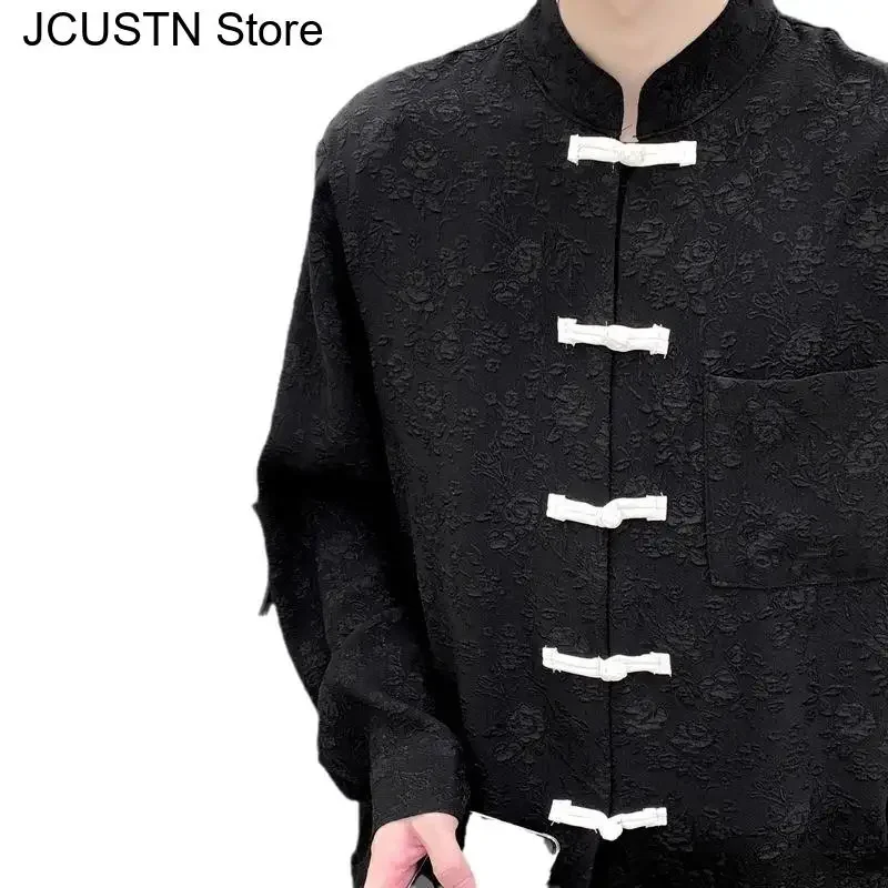 سترة داكنة تقليد تشيباو الصينية قمة النمط الصيني الجديد ملابس فضفاضة ملابس تانغ الرجال القوطية الذكور الخريف معطف رقيق