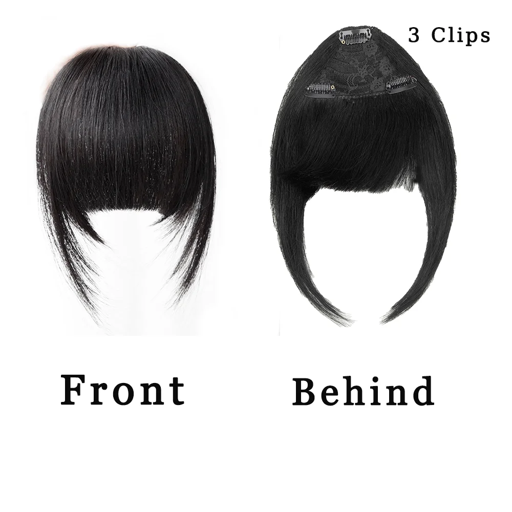 Clip in Bangs Real Human Hair Clip on Wispy Bangs Fringe with Temples Hairpieces Fake Front Bangs Extensions for Women