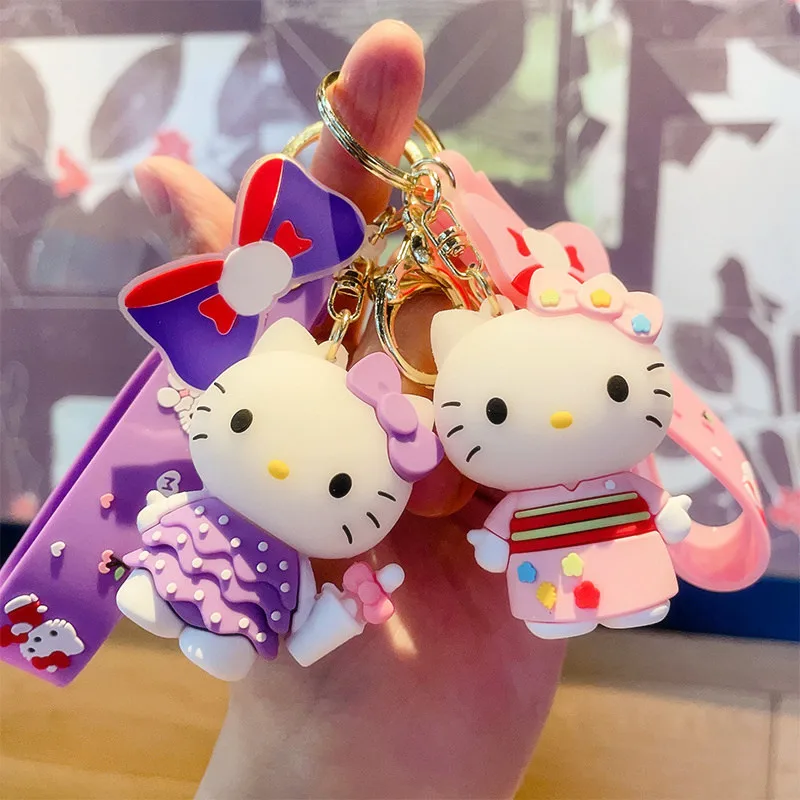 

Cute Sanrio Hello Kitty Bow Keychain My Melody Kawaii Sanrios Doll Pendant Keyring Cartoon Children Toys Keychians Girls Gifts