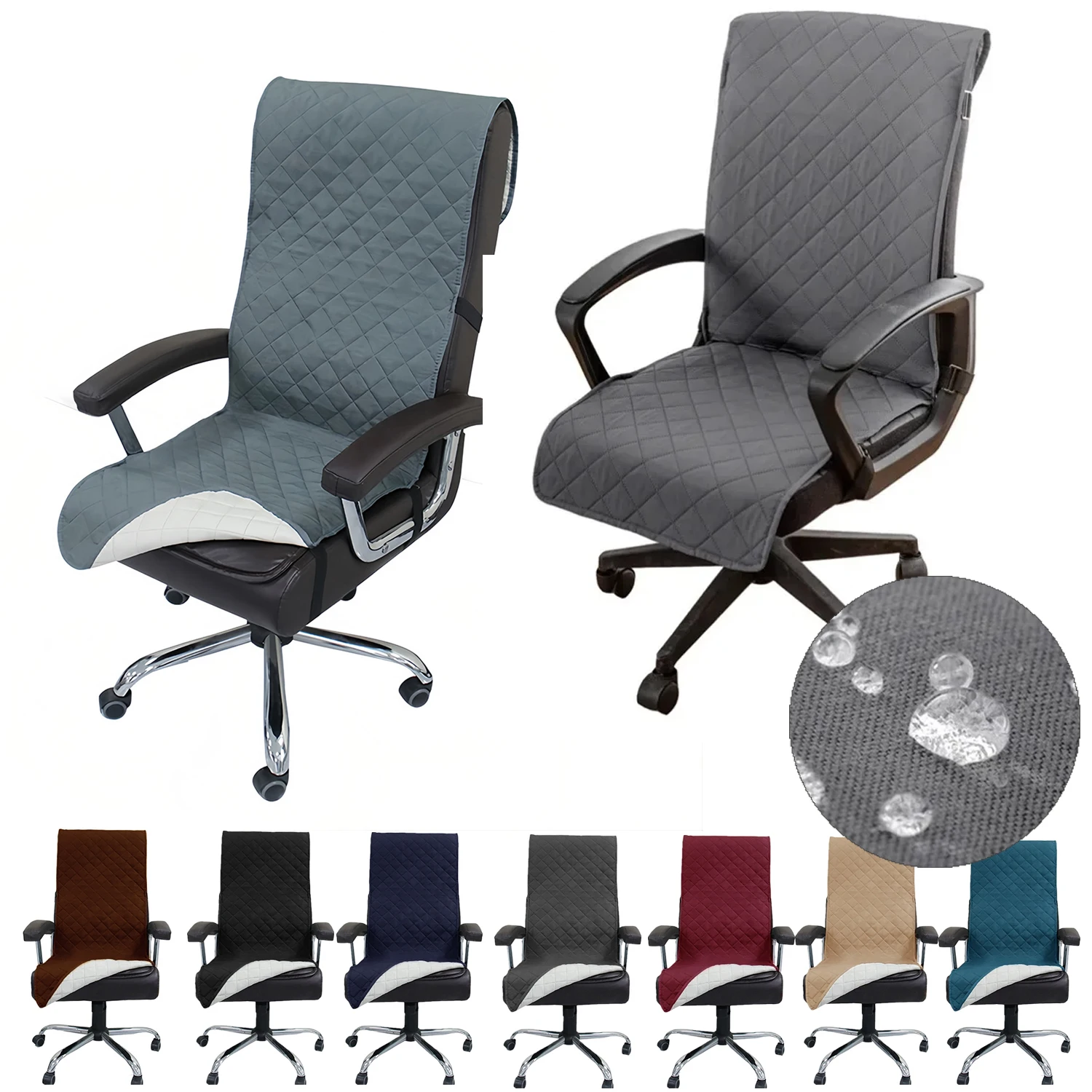 

1PC Quilted Office Chair Cover Water Repellent Gaming Seat Cushion Cover with Elastic Strap Rotating Computer Armchair Slipcover