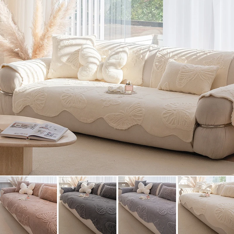 

2025 New Thick Velvet Sofa Cover Non Slip Winter Warm Couch Slipcover French Style Solid Color Cushion Cover Living Room Decor