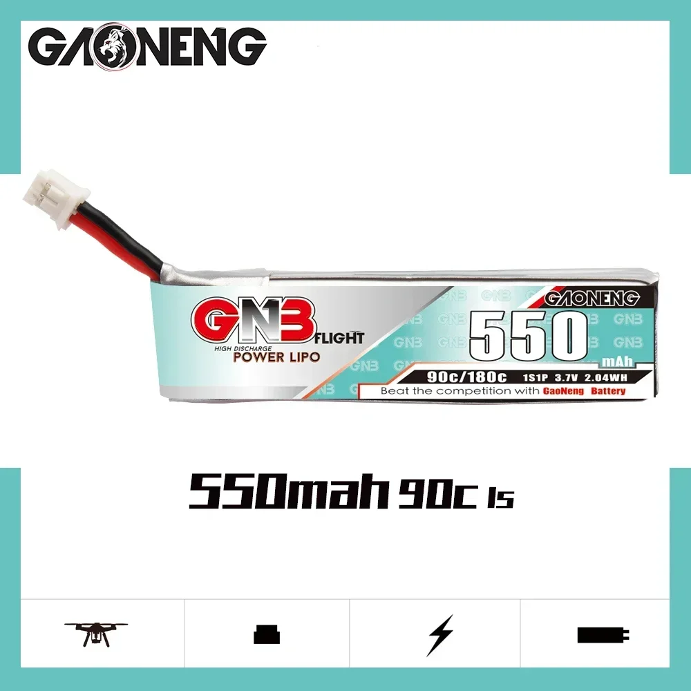 5PCS Gaoneng GNB 1S 550mAh 3.7V 90C/180C LiPo Battery PH2.0 Plug For TINY8X Blade Inductrix FPV+ QX2 120S Beta75S Beta FPV Drone