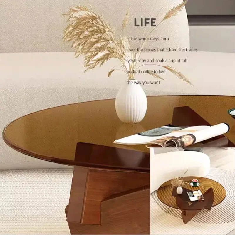 Glass Round Tea Table Simple Modern Living Room Household Small House Coffee Table Modern Center Corner Designer Furniture image 6
