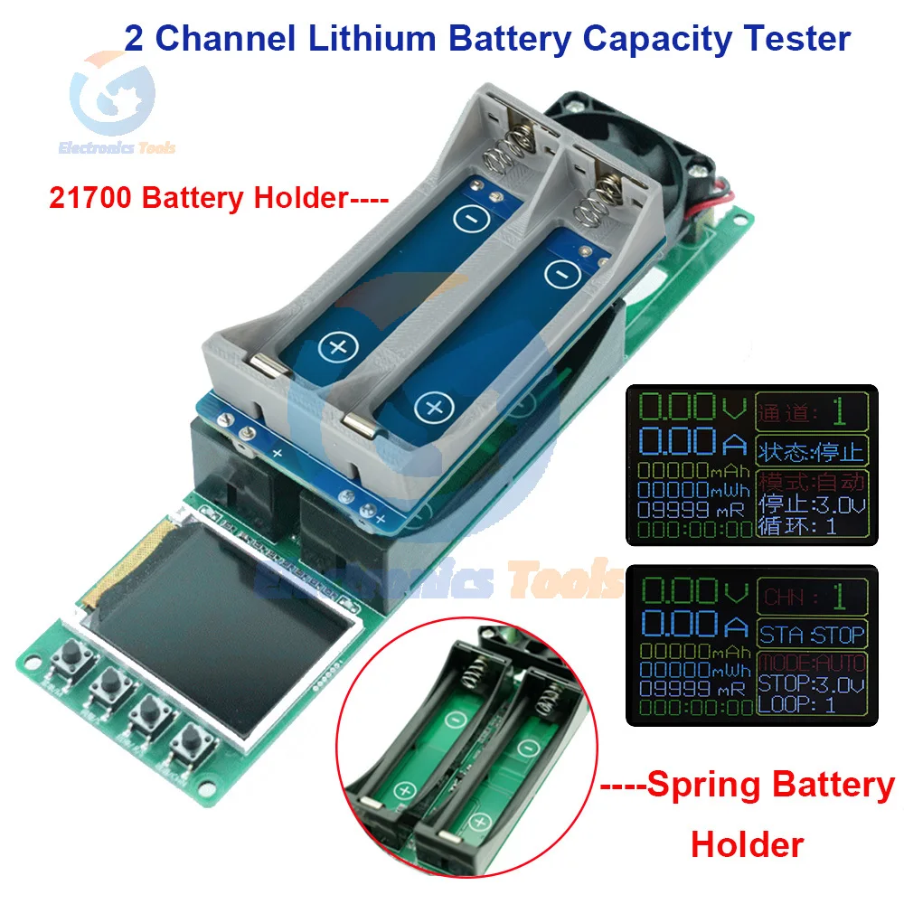 

18650 Lithium Battery Capacity Tester Module MAh MWh 2-Channel Digital Battery Power Detector Module Type-C Interface DC 5V