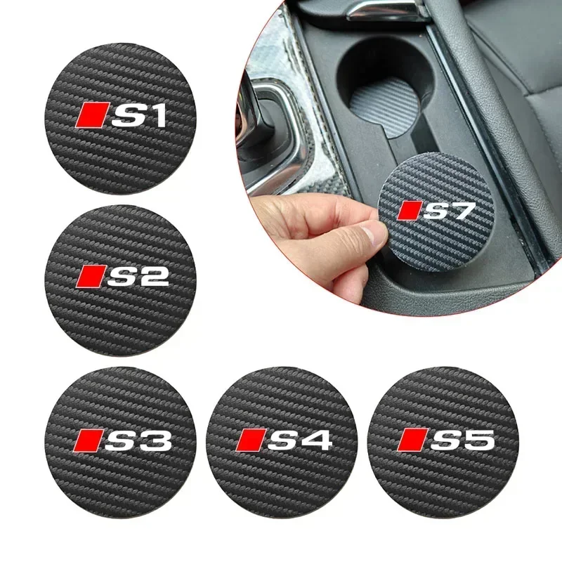 

2 Pcs Carbon Fiber Leather Coaster Car Water Cup Pad Cushion For Audi S1 S2 S3 S4 S5 S6 S7 S8 Auto Coaster Interior Accessories