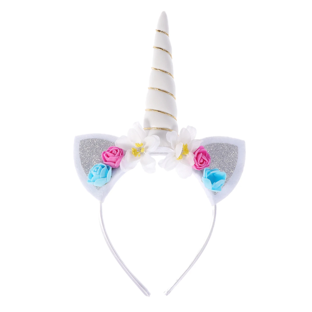 

Girl Unicorn Horn Headband Flower Hair Band For Cosplay Costume Party Birthday Kids Cartoon Headdress Adorable Gift White
