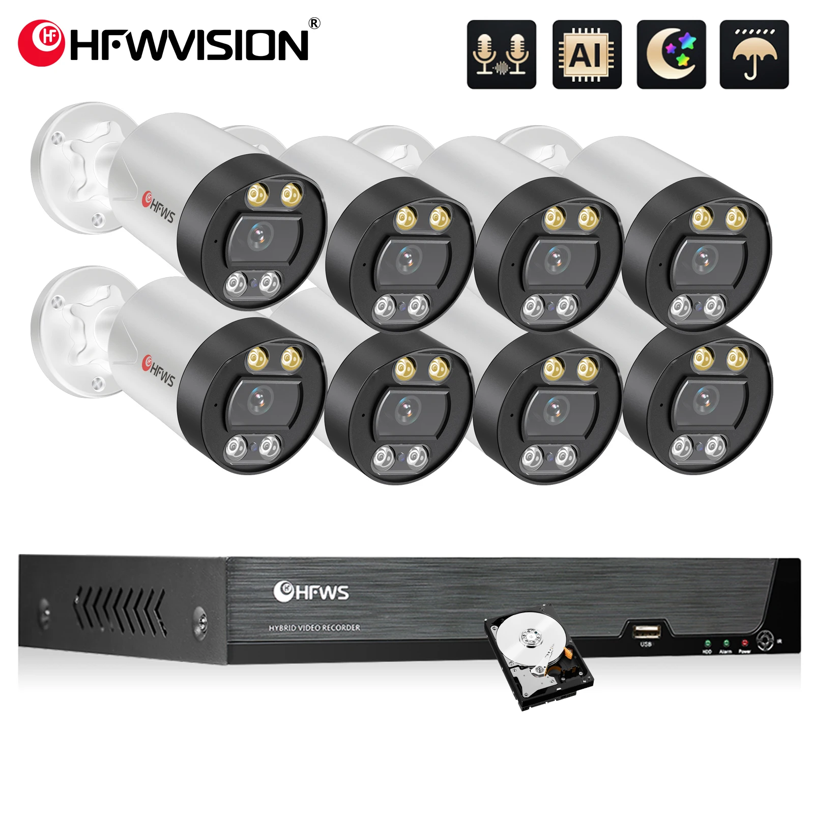 4K Videoüberwachungskamera Kit CCTV Sicherheitsschutz 8MP IP-Kamerasystem Home Outdoor 8ch Videorecorder NVR Wasserdicht