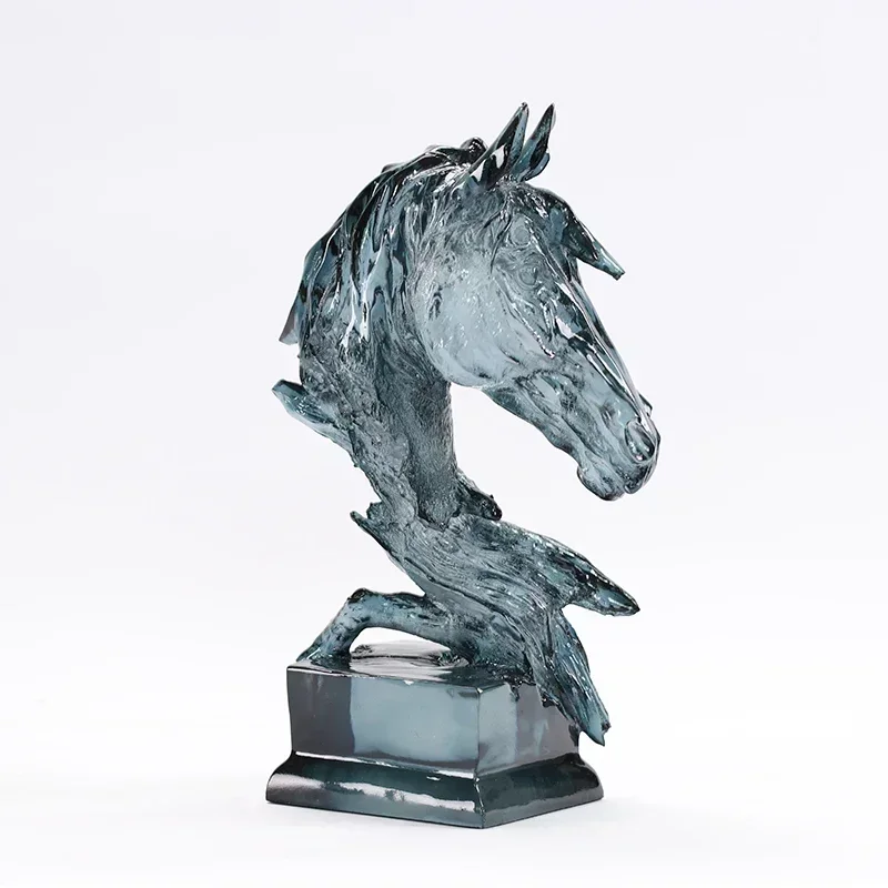 Light Luxury Light Blue Horse Head Resin Home Furnishings Postmodern Hotel Villa Exhibition Hall Entrance Animal Soft Decoration