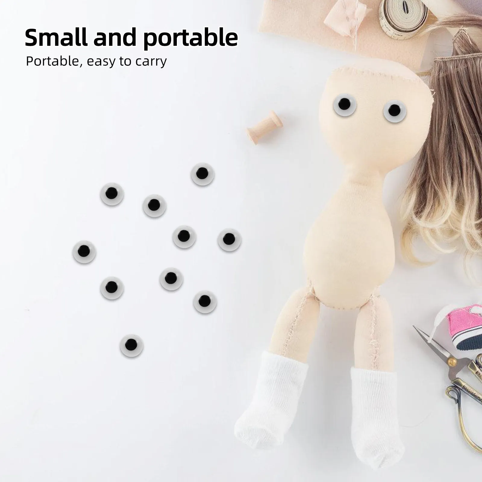 

50 шт. белых пластиковых безопасных глазок 10 мм с резьбовым штоком для вязаных игрушек, поделок своими руками, пришивания к медведям, кошкам, куклам