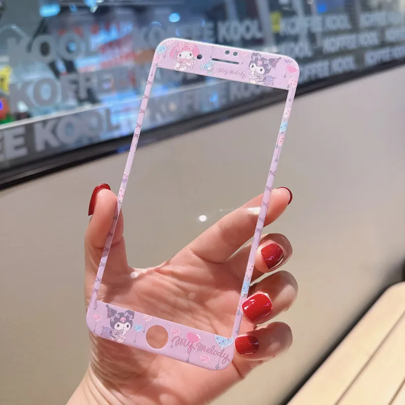 Vetro temperato a copertura totale per iPhone X XR Xs Max 11 12 13 14 Pro 6 7 8 Plus pellicola salvaschermo Soft Edge Film Cartoon Hello Kitty