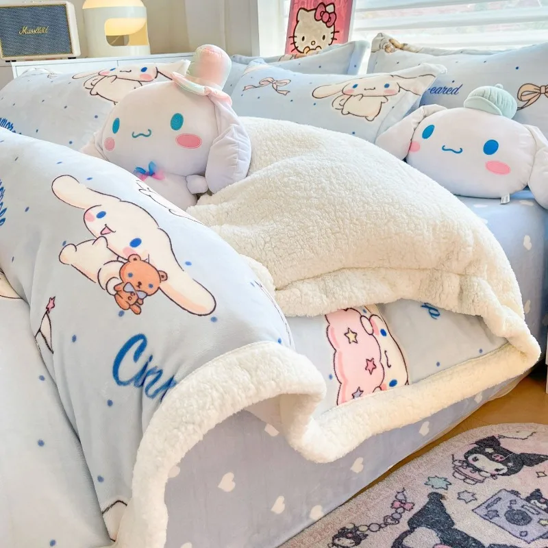 Kawaii kuromi olá kitty minha melodia cinnamoroll pompompurin sanrio crianças bonito capa de edredão de pelúcia lençol presente para crianças