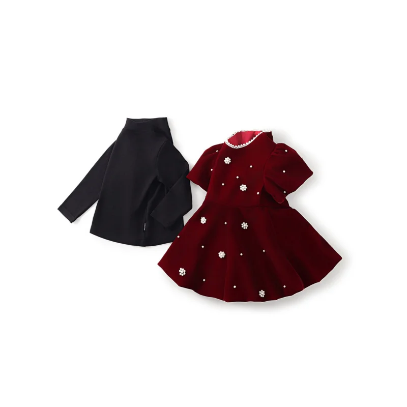 

Children's Pearl Red Dress Princess Dress for Girls Autumn Winter Dress Birthday Dress