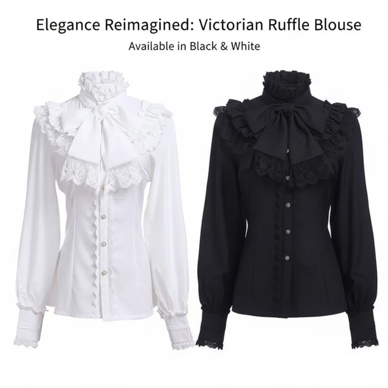 

Bow Lace Y2K Top Shirt Korean Women's Gothic Shirt Retro Long Sleeved Lotus Pleated Commuting Collar High-Quality Top Coat New