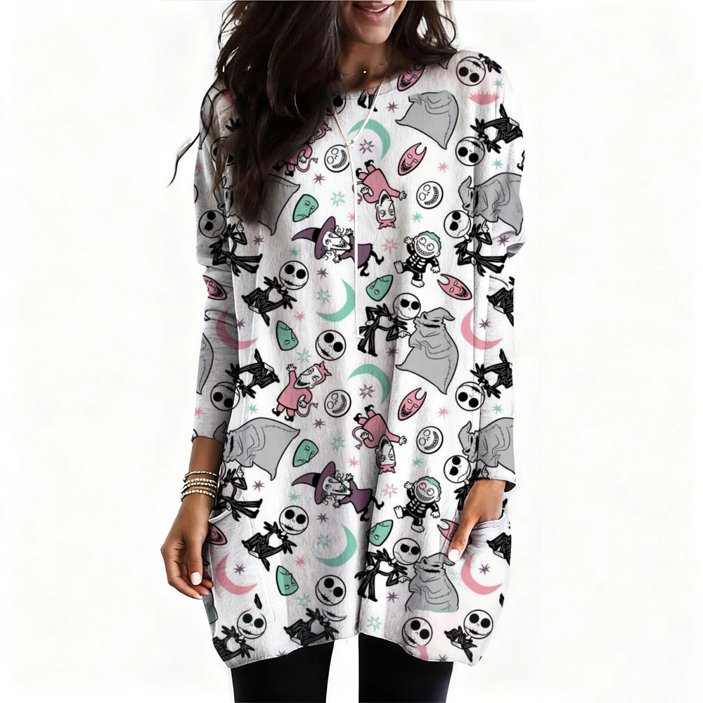 

Women's Spring Wear Women's Sports Shirt Long Sleeve Pocket T-shirt The Nightmare Before Jack Skellington Casual Top y2k Clothes