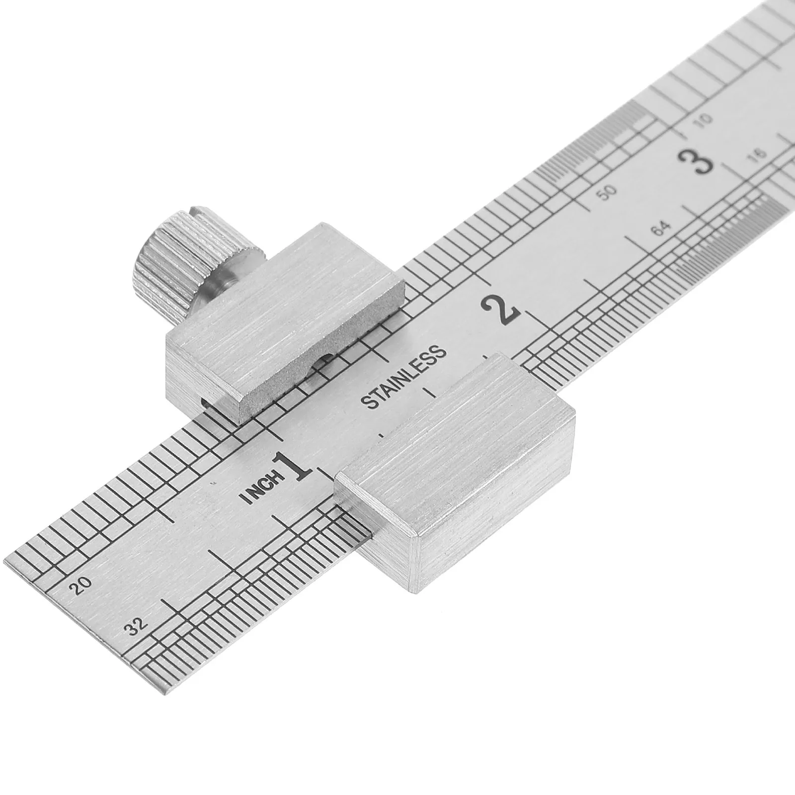 1Set Heavy Duty Stainless Steel Ruler Straight Scale Precision Measuring Tool with Stopper for Engineering Carpentry Drafting