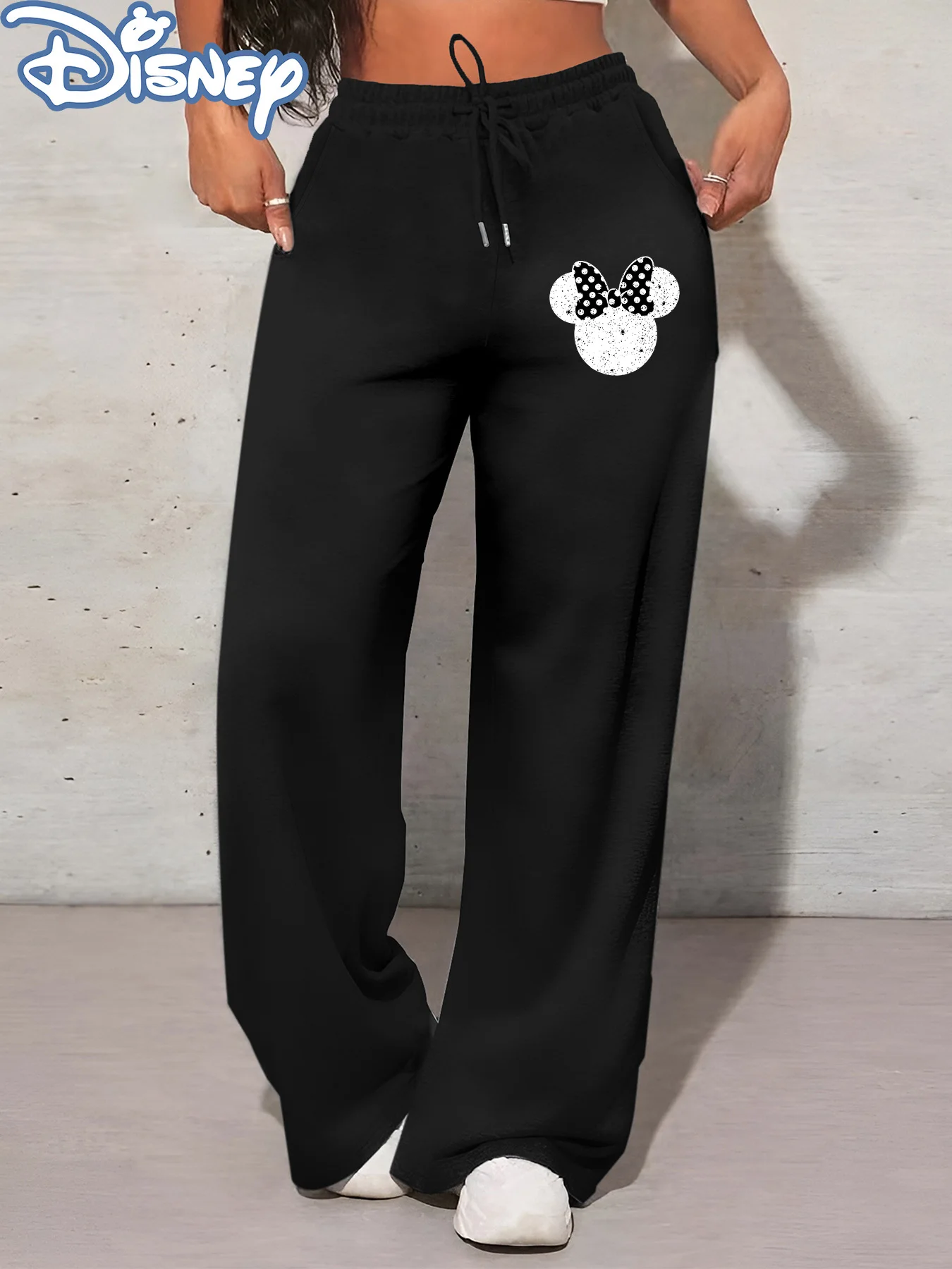Pantaloni sportivi dritti da donna Disney Minnie Mouse Moda casual Pantaloni sportivi in pile autunno e inverno Streetwear oversize