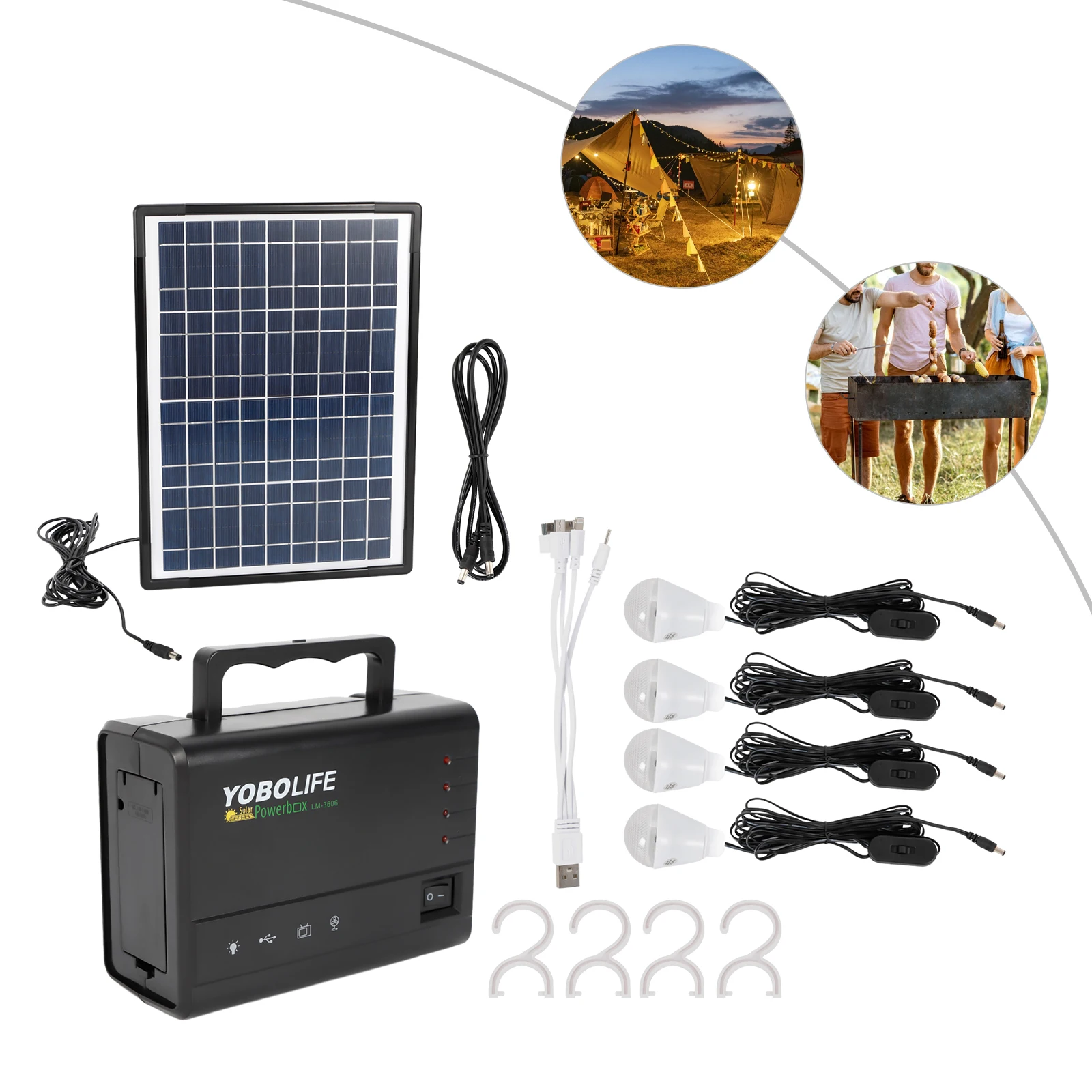 12V Portable Solar Panel Power Generator Station with LED Lighting Kit Solar Panel Power Supply Energy Inverter Storage