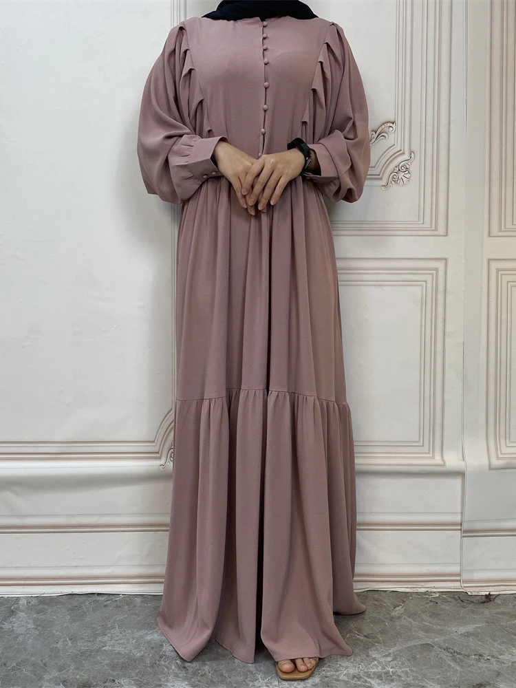 Chiffon Solid Morocco Dress Muslim Women Abaya Prayer Front Button Long Robe India Abayas Dubai Turkey Longue Vestidos Largos