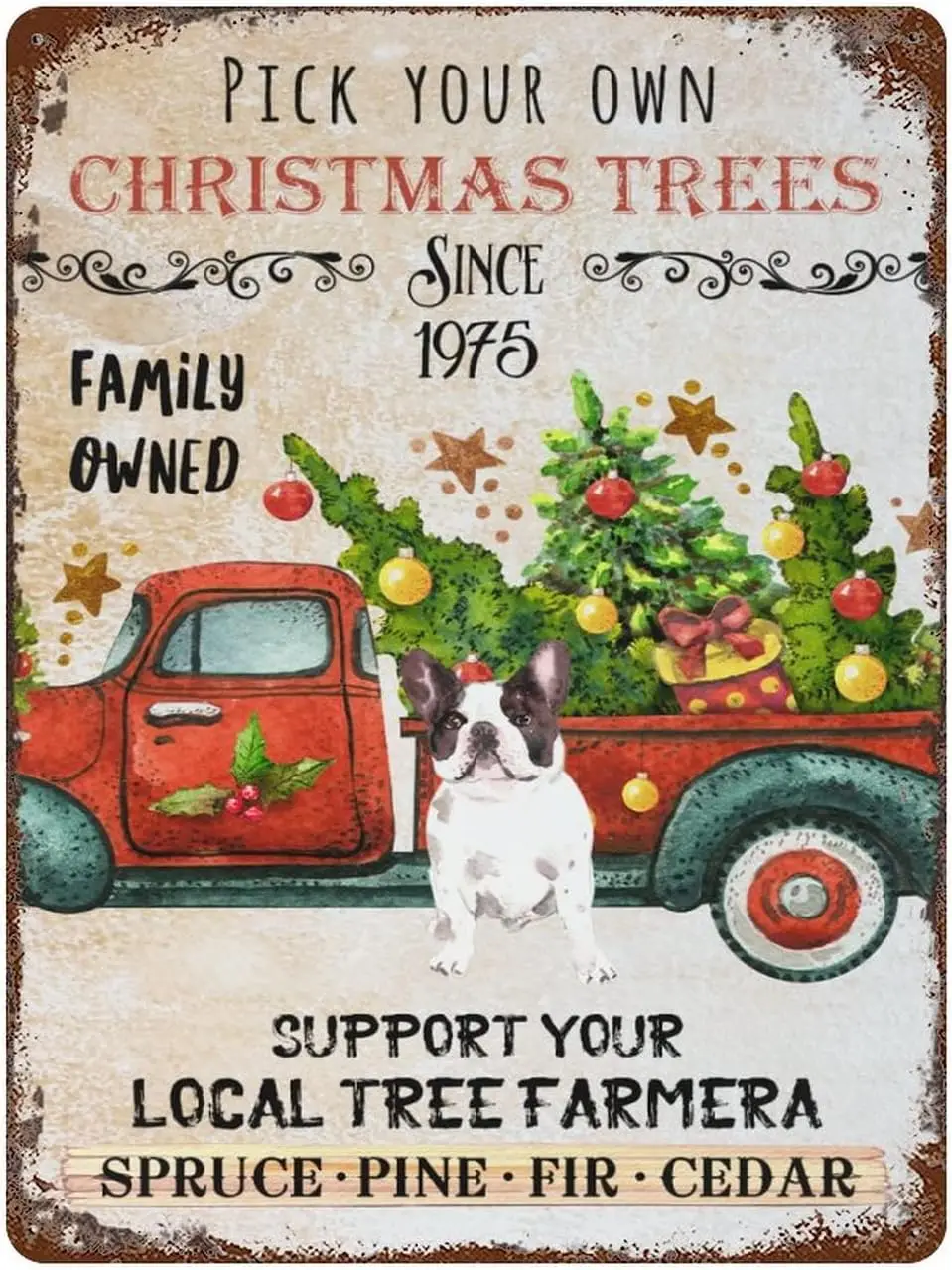 Funny Metal Signs Pick Your Own Christmas Trees Sign  Red Truck and Tree Merry ; Dog Vintage Sig