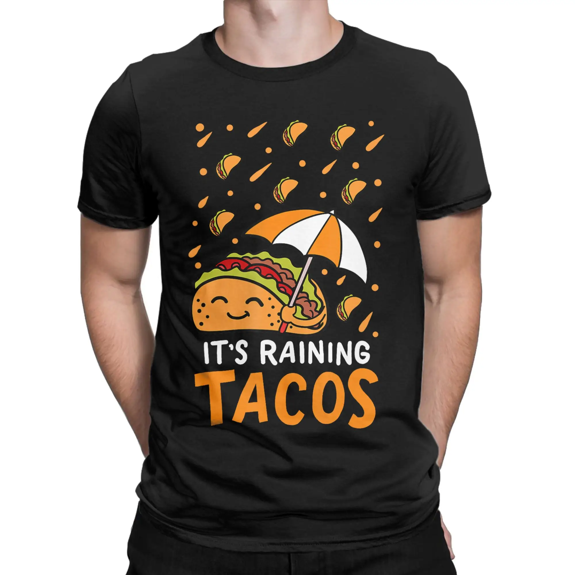Novelty Taco in the Rain T-Shirts Men Round Collar Pure Cotton T Shirts  Short Sleeve Tee Shirt Plus Size Clothing