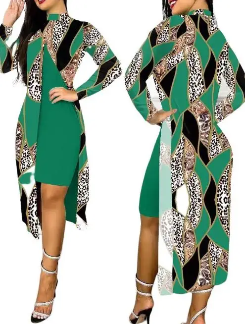 2023 Elegant Dresses for Women Summer New Fashion Casual Slit Print Dress Female Clothing Outfits