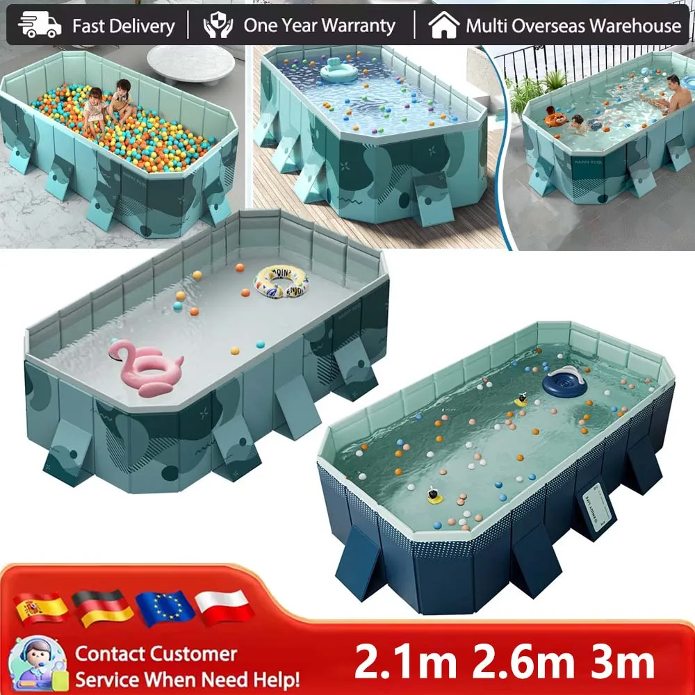 Piscina de PVC plegable de 2,1 m, 2,6 m, 3 m, no inflable, para deportes acuáticos de verano, fiestas, para la familia, el hogar, el jardín, el patio trasero.