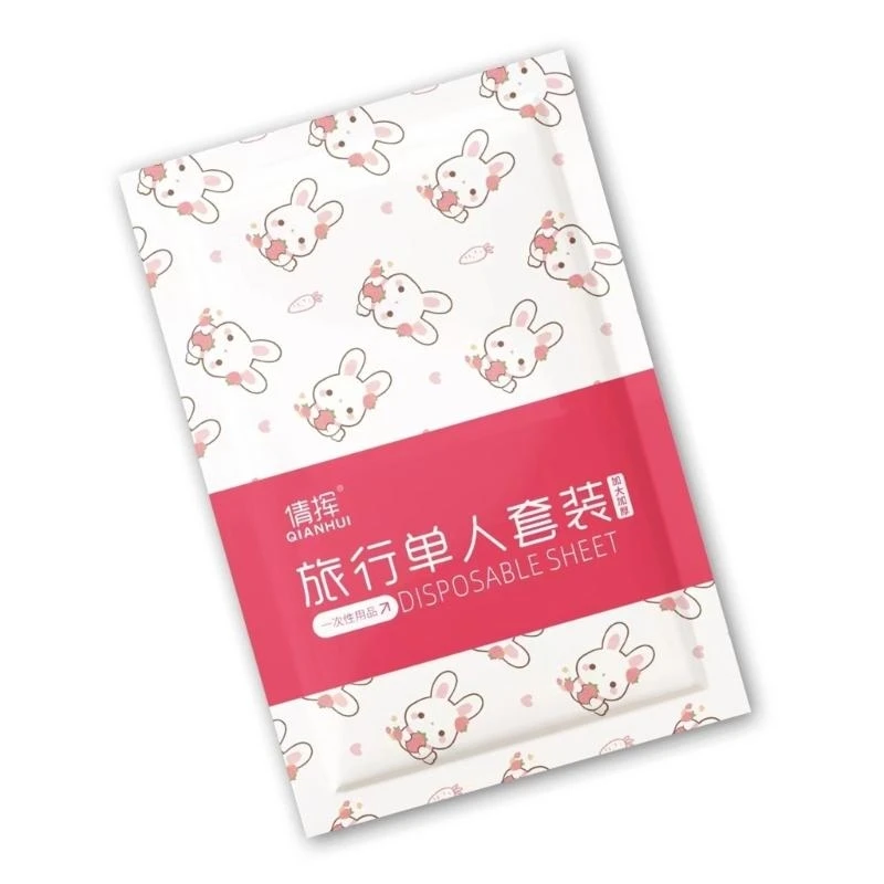 Juego ropa cama hotel desechable 3/4 piezas, incluida cubierta nórdica hoja y funda almohada para viajes