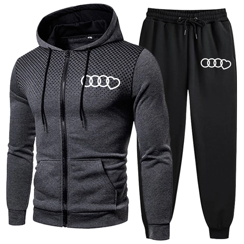 

Модные мужские спортивные костюмы с принтом, повседневный свитшот с капюшоном и круглым горошком на молнии, спортивные штаны для бега, трендовая осенне-зимняя одежда