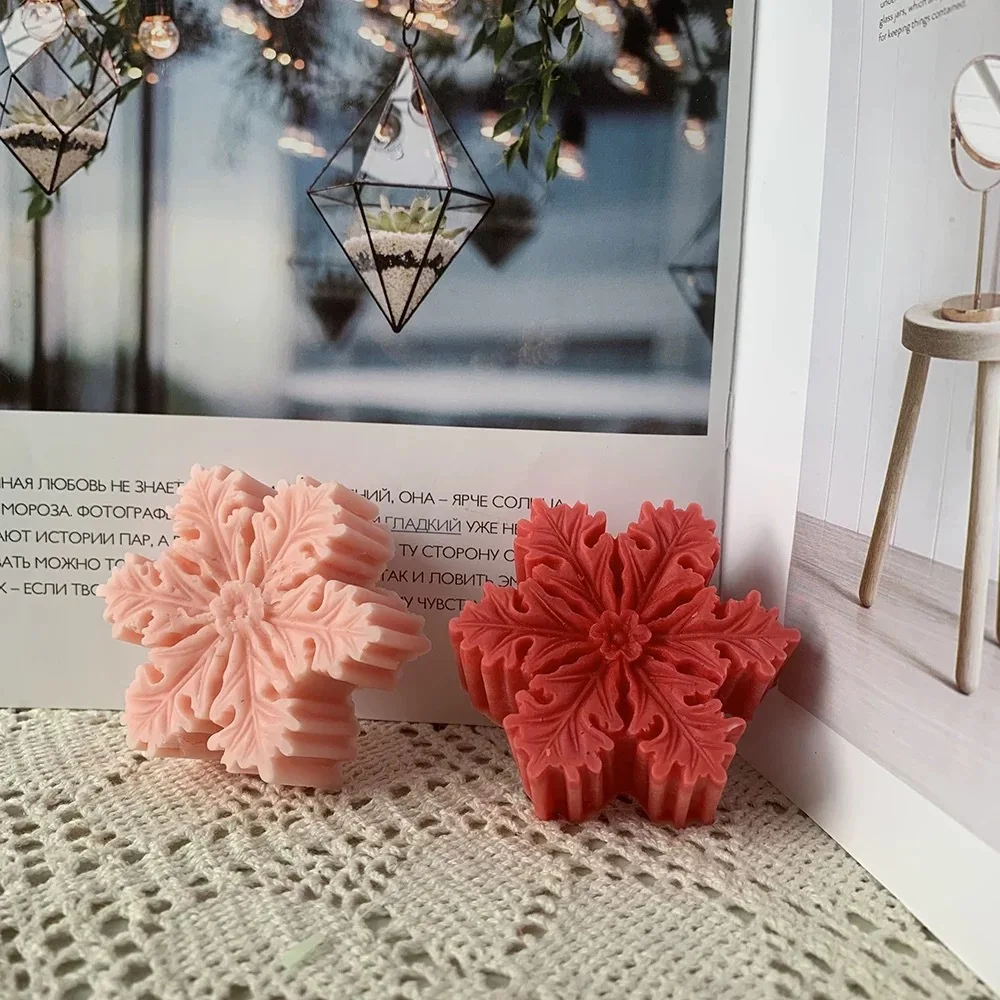 Christmas Snowflake Silicone Candle Mold Soap DIY Aromatherapy Plaster Candle Decorating Mould Candy Chocolate Making Tool Decor
