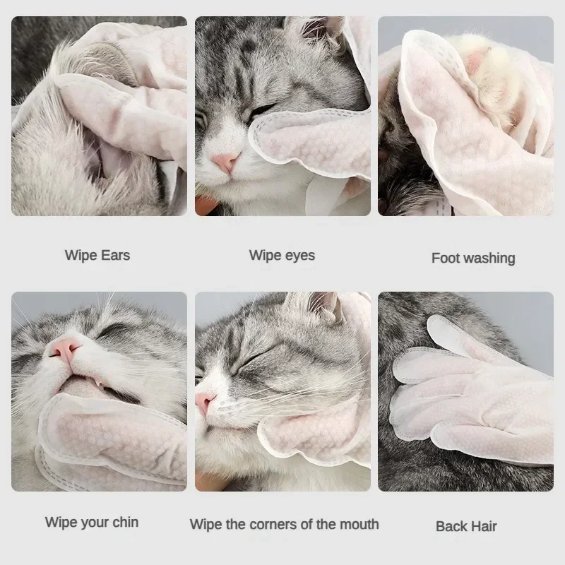 Cat Dog Wipes 6pcs Pet Disposable Gloves No Rinse Washing Gloves Grooming Pet Cat Dog Ear Eye Cleaning Deodorizing Gloves Wipes