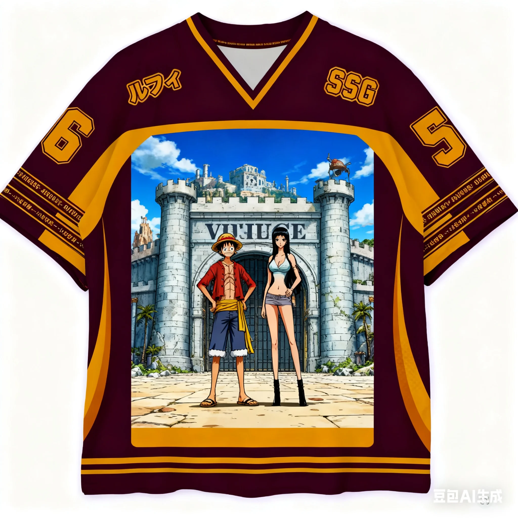 2526 nuevo Bandai Anime One Piece Luffy camiseta de verano de gran tamaño 3D Top multifuncional para adultos y niños