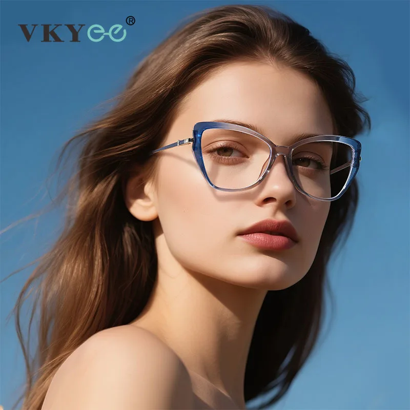 VKYEE New Style Personalized Butterfly Large Frame Design Women's Anti-Blue Light Photochromic Glasses Customizable Prescription