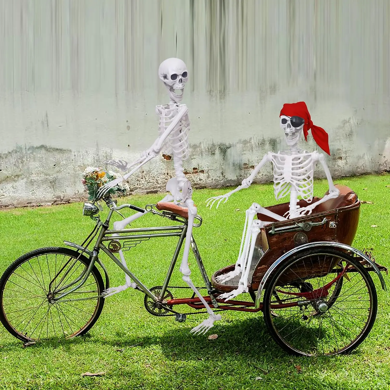 2-Pack 5.4 ft Halloween Skeletons, Life-Size Full-Body White Skeleton Bones with Movable Joints, Poseable Skeletons for Halloween Decorations