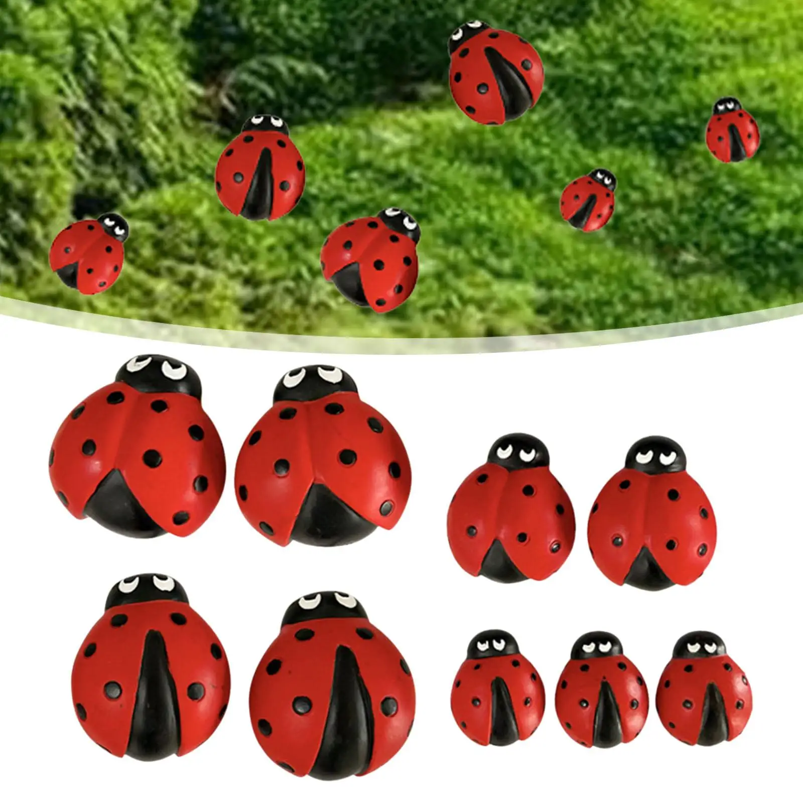 9 Pieces Ladybug Statue Cute Small Animal Ornament for Porch