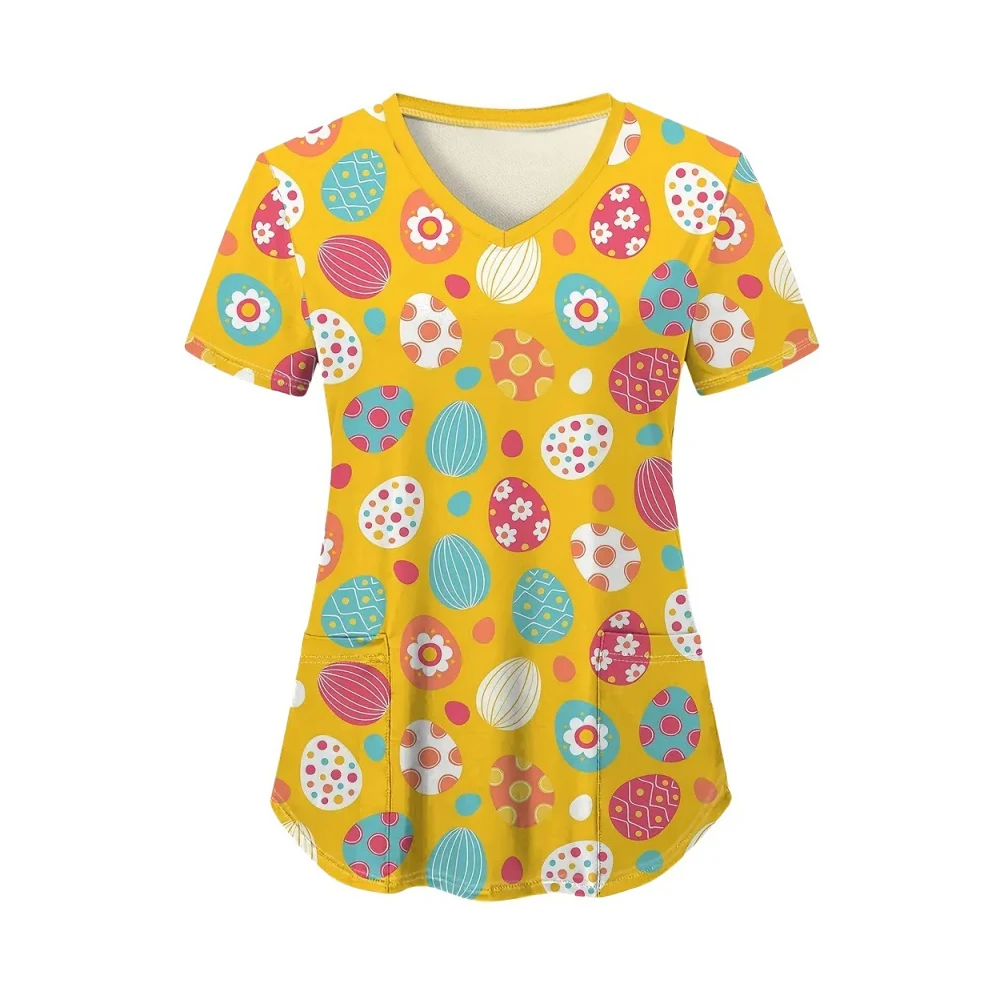 Medical Nursing Uniform Women’s Stretch Ombre Print V-Neck Short Sleeve Tops Pocket Medical Clothing for Women Hospital Uniform