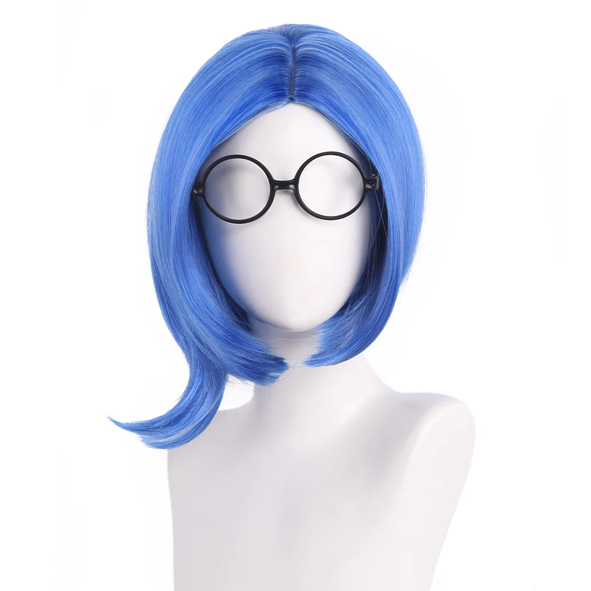 Synthetic Cosplay Wig Inspired By Blue-Sadness Character, Short Fluffy Bob with Half Flip, Anime Party Roleplay Hair