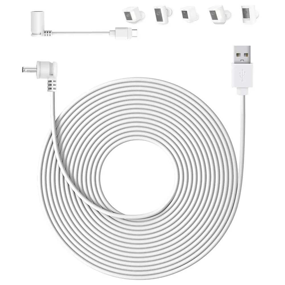 

7, кабель питания 6 м/10 м с адаптером, совместимый с кольцевым прожектором серии Cam, устойчивый к атмосферным воздействиям и безопасную зарядку