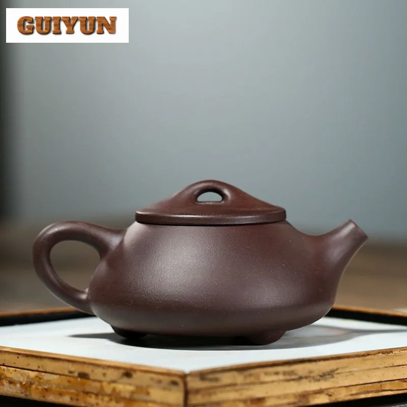 210ml Creative Yixing Purple Clay Teapots Handmade Stone Scoop Pot Raw Ore Purple Mud Kettle Chinese Zisha Teaset Cafes Supplies