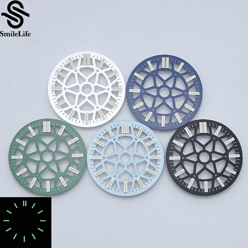 SmileLife الأخضر مضيئة 28.5 مللي متر ساعة جوفاء الهاتفي استبدال لحركة NH35/NH36/NH70 تعديل أجزاء الساعات اكسسوارات