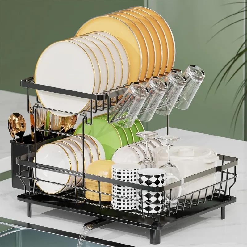 

2 Tier Dish Drying Rack Multifunctional Dish Rack for Kitchen Counter, Stainless Steel Large