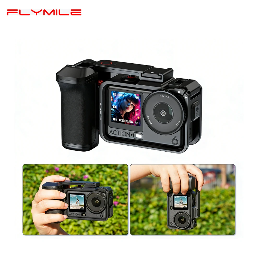 Flymile Street Grip Kit Photography Handle for DJI Osmo Action 6 Camera Handle with Shutter Button Accessories